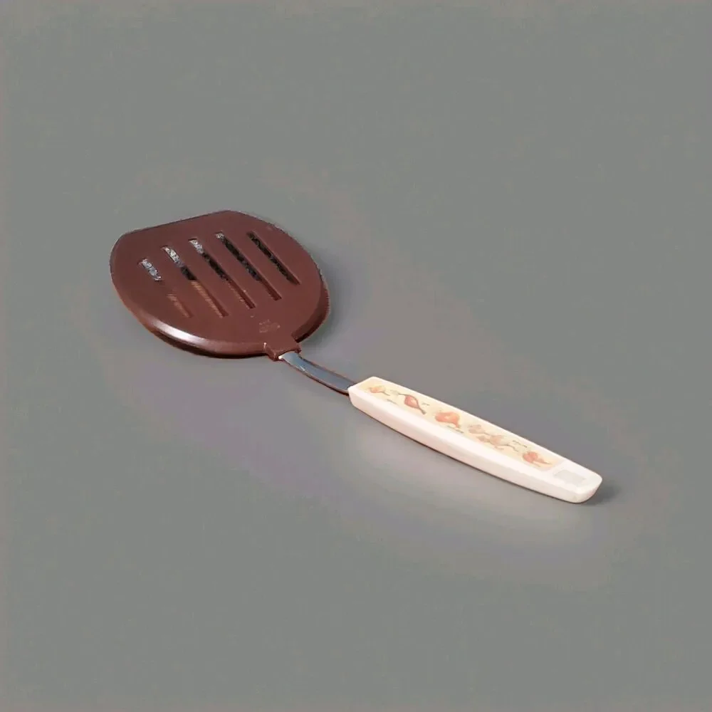 Vintage Ekco Spatula Brown And Tan Slotted Vegetable Logo Kitchen Utensil USA